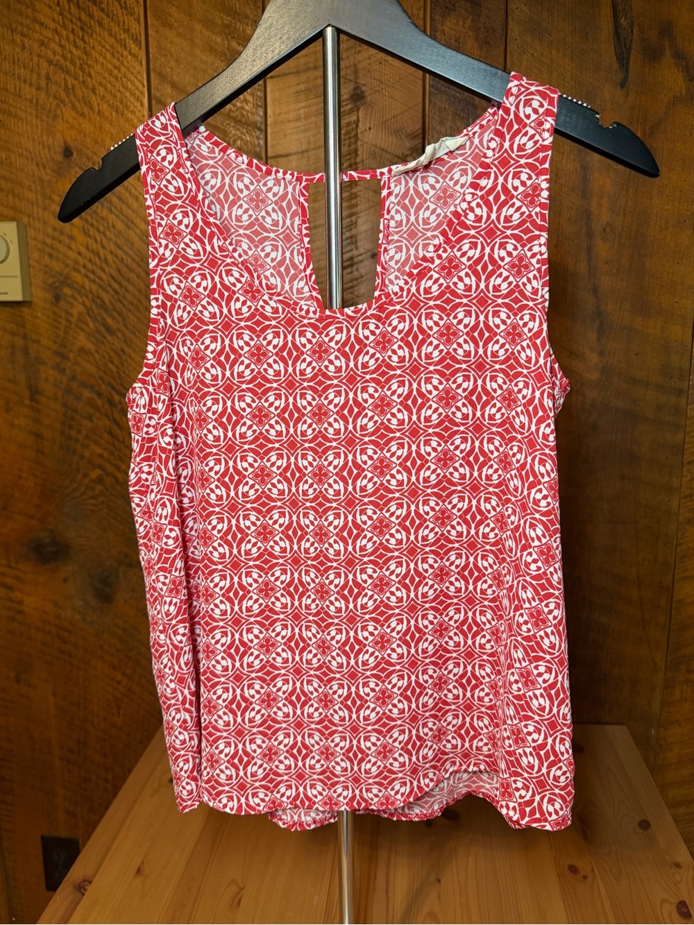Pink Rose Red White Geometric Tank Top Small Boho Festival S